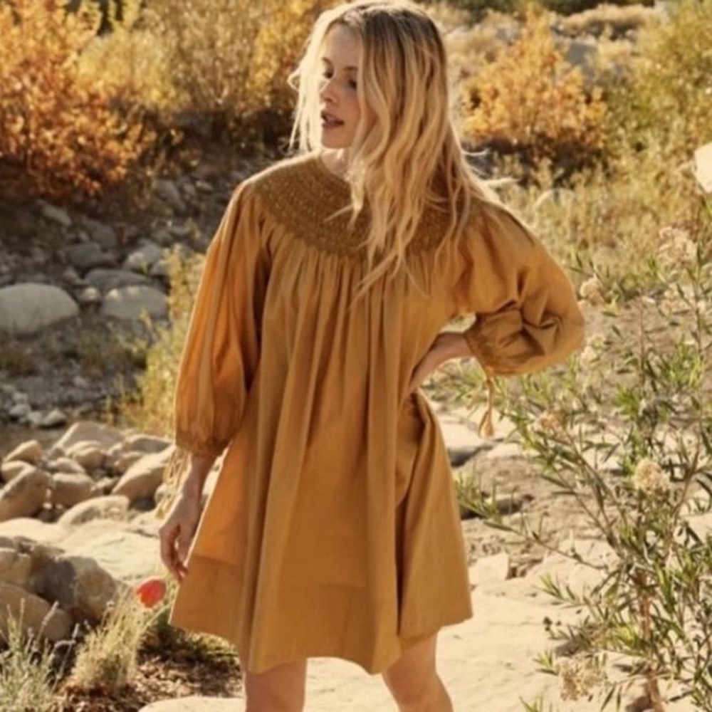 Mustard Smocked Yoke Women's Dress